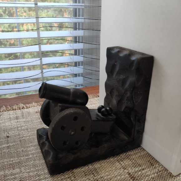 Wooden Cannon Bookends Gothic Rustic Vintage Bookends 6" - Picture 4 of 12